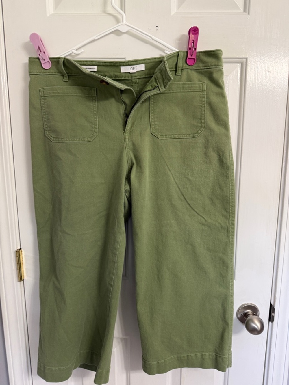 LOFT Olive Green Wide-Leg Cotton-Blend Chinos
